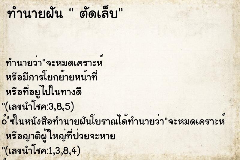 ทำนายฝัน ตัดเล็บ ทำนายฝัน ตัดเล็บ